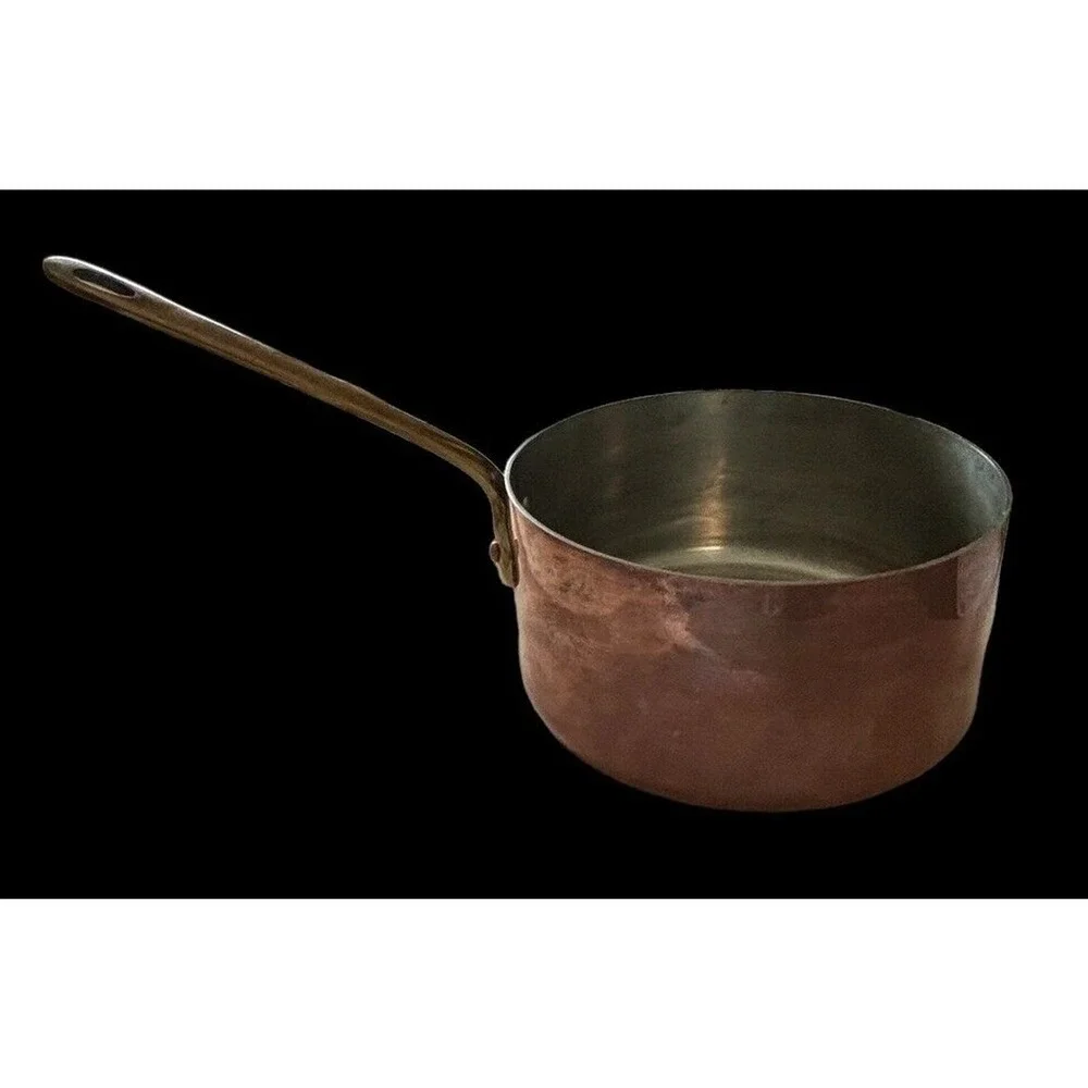 French Copper Sauce Pan 8” X 3 7/8” Brass Handle Made In Vintage Excellent Cond